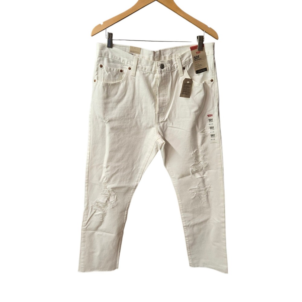 501 Levi's Jeans High Rise Straight Leg Raw Hem White Size 32X30